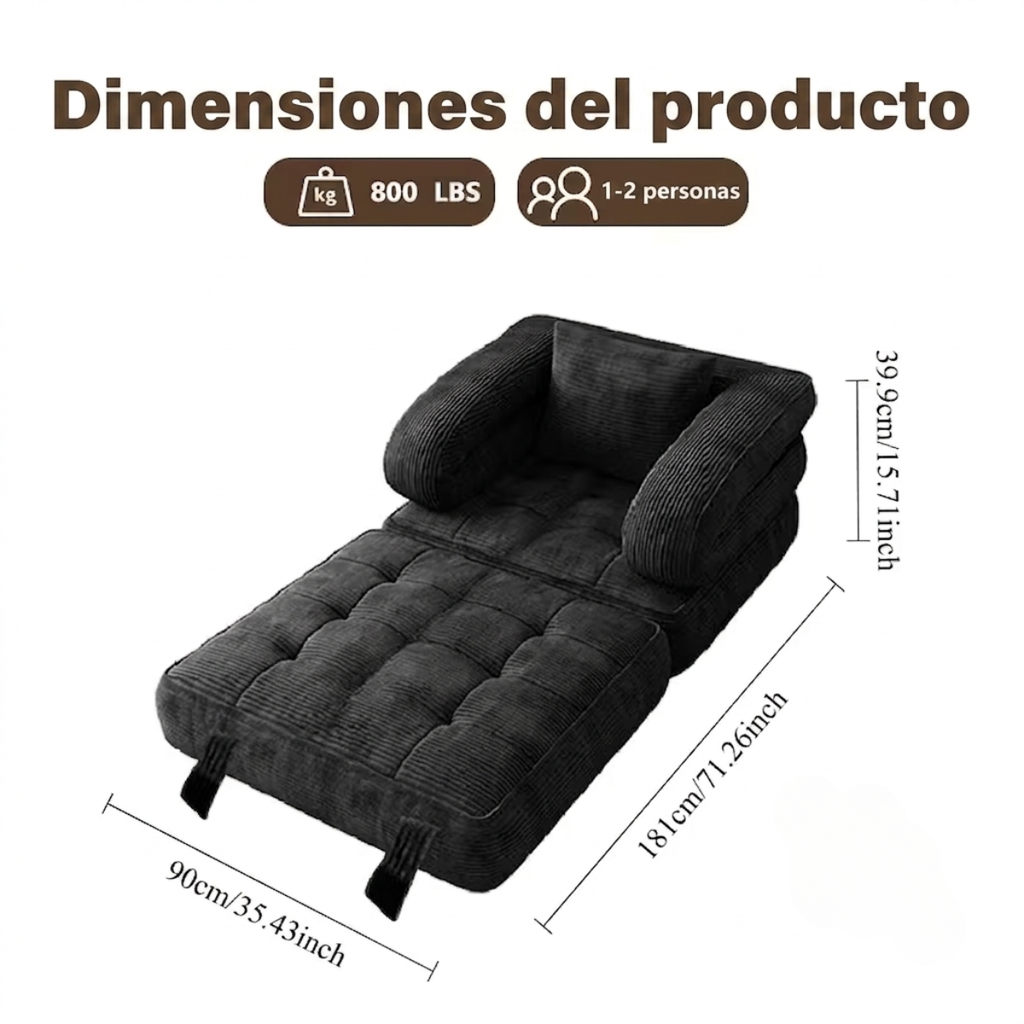 Sofá cama plegable 3 en 1 con tumbona, pana suave y espuma de alta densidad