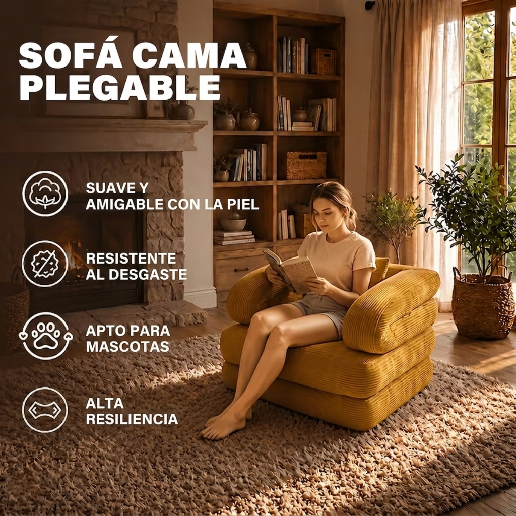 Sofá cama plegable 3 en 1 con tumbona, pana suave y espuma de alta densidad