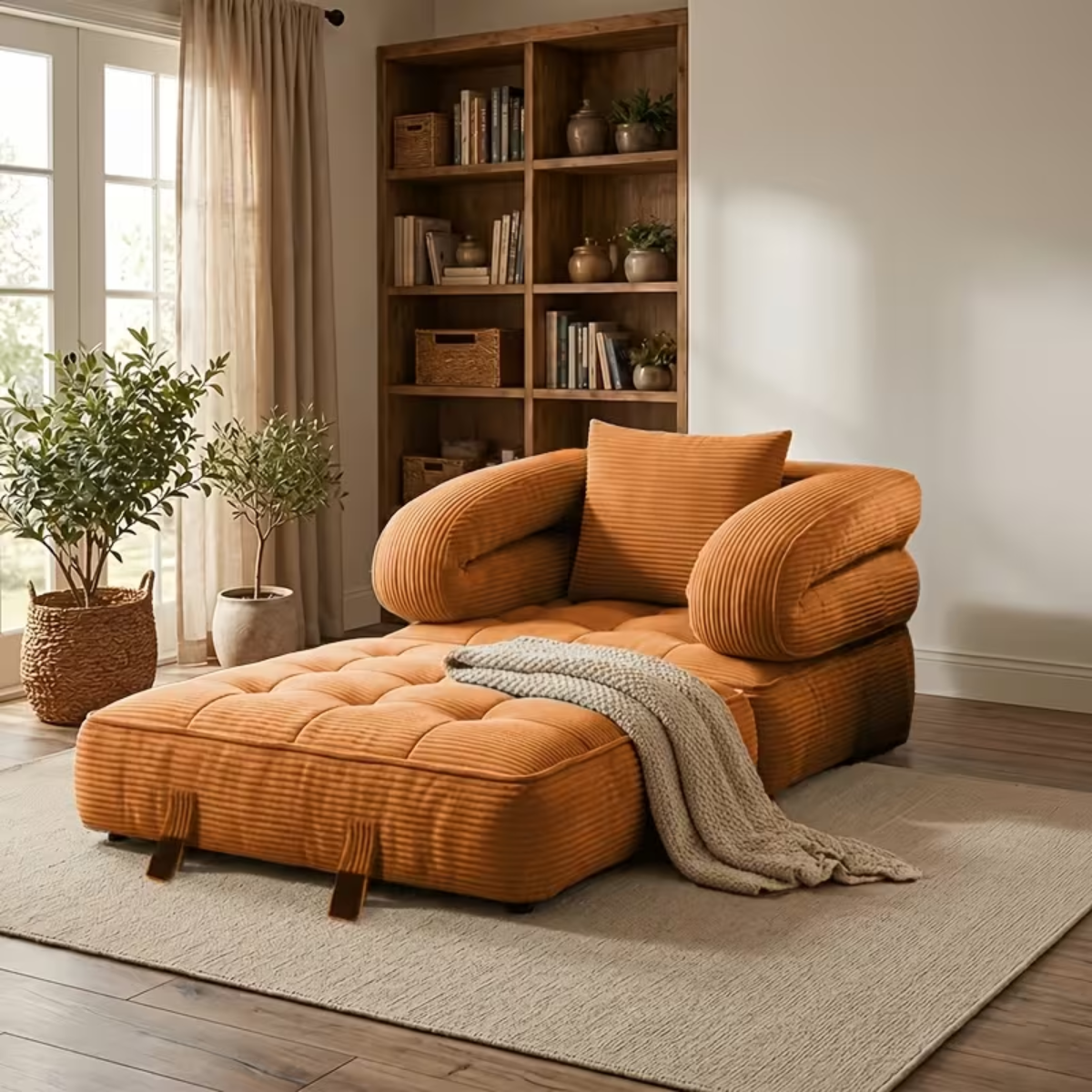 Sofá cama plegable 3 en 1 con tumbona, pana suave y espuma de alta densidad
