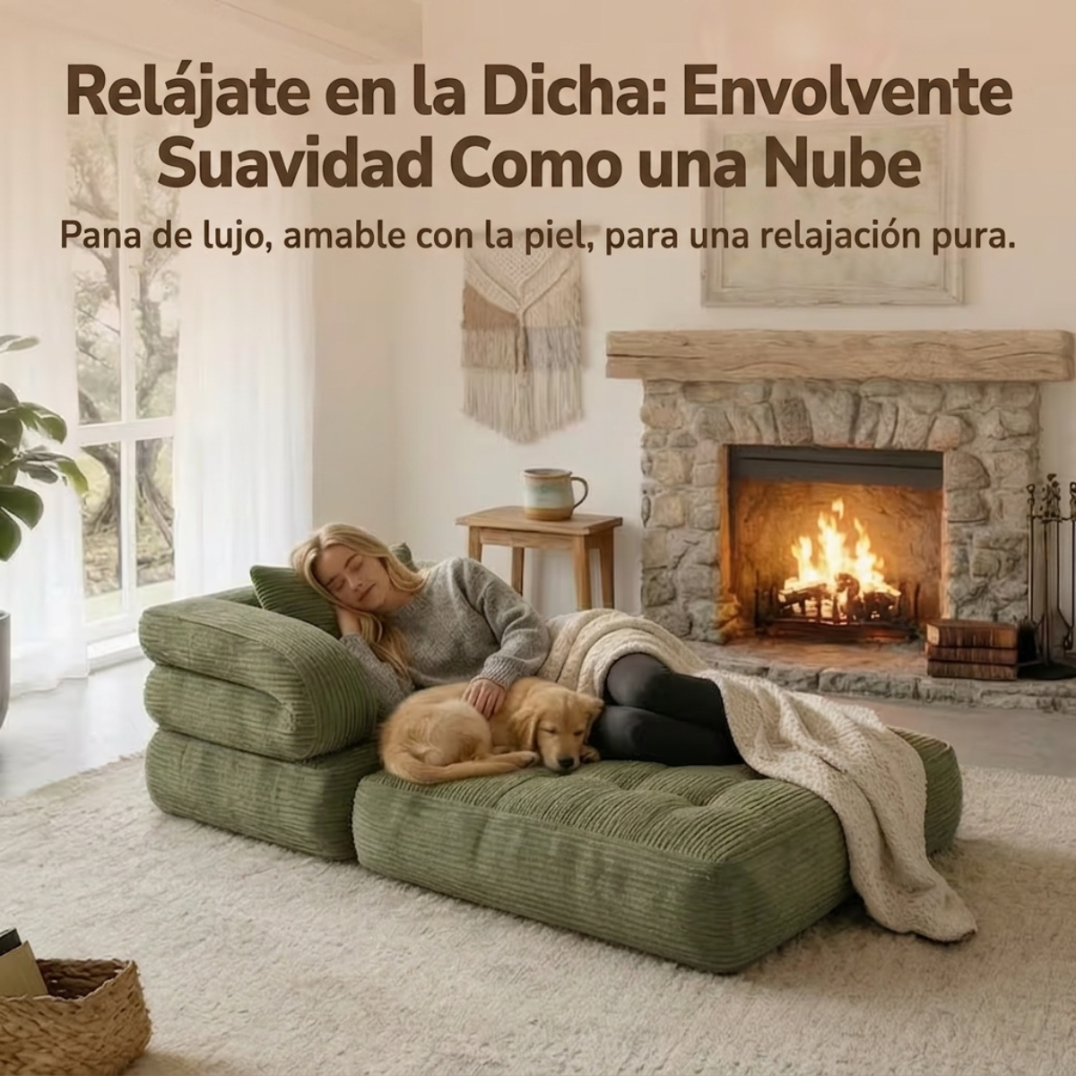Sofá cama plegable 3 en 1 con tumbona, pana suave y espuma de alta densidad