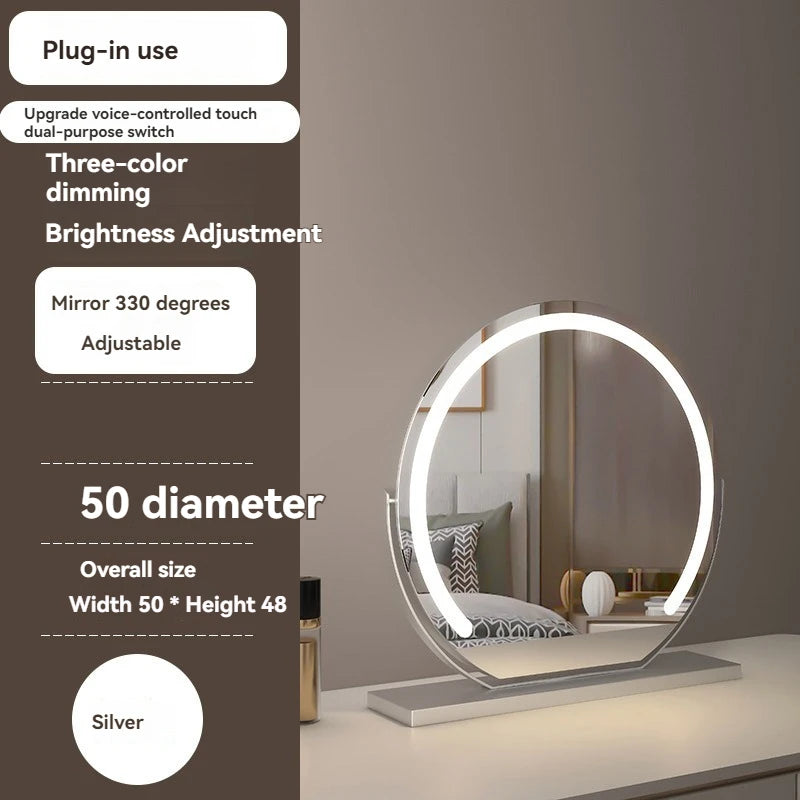 Espejo de maquillaje iluminado semicircular led con control táctil giratorio, luz de vanidad de escritorio inteligente