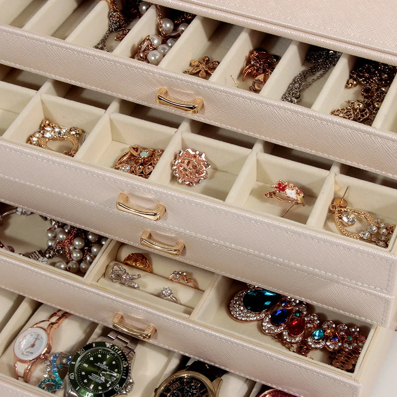 Caja de Joyería de Cuero PU de 6 Capas, Estuche de Almacenamiento, Organizador de Exhibición para Anillos, Collares y Pendientes, Ideal para Regalos