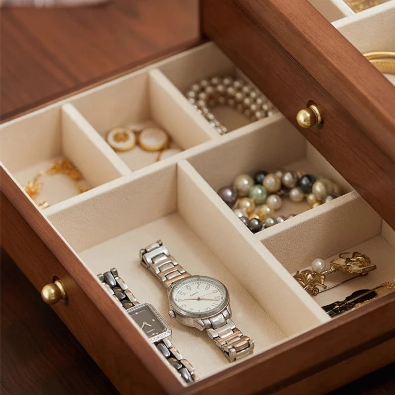 Caja de joyería de madera maciza, cajas de almacenamiento Retro de lujo para baratija, collares, pendientes, pulseras, vitrina, organizadores de escaparates de joyería