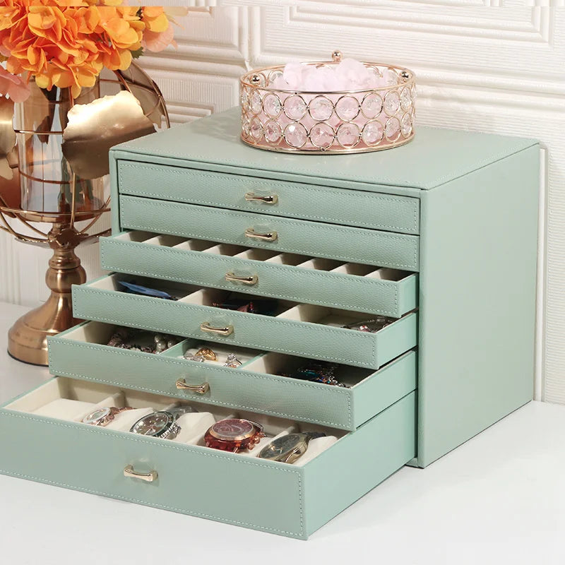 Caja de Joyería de Cuero PU de 6 Capas, Estuche de Almacenamiento, Organizador de Exhibición para Anillos, Collares y Pendientes, Ideal para Regalos