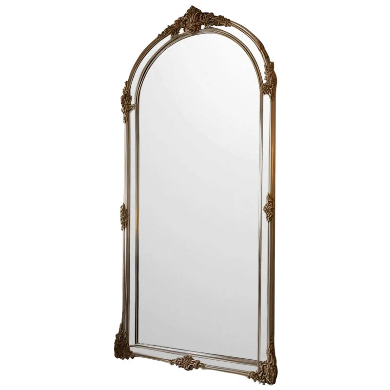 Espejo de cuerpo entero vintage francés, espejo de pie arqueado de madera, estilo nórdico, espejo de vestidor para el hogar, espejo de pared para probador.