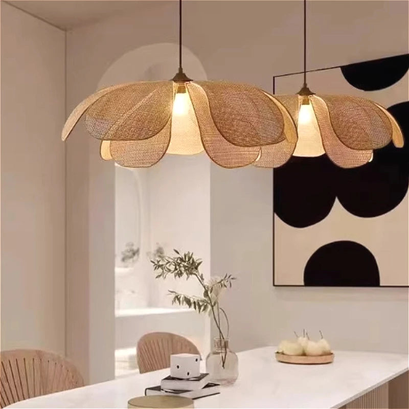 Lámparas colgantes LED de mimbre y ratán estilo wabi-sabi para dormitorio, lámparas vintage elegantes para decoración del hogar, lámpara de esquina para restaurante.