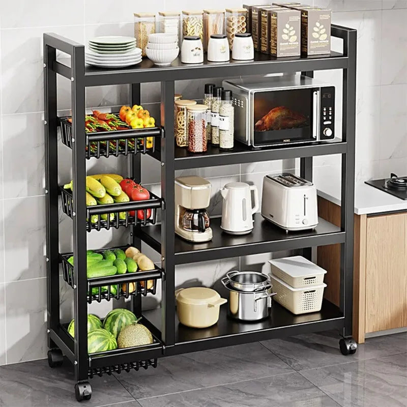 Estante de almacenamiento de cocina multifuncional, estante de almacenamiento móvil, utilizado para horno microondas de frutas, estante de almacenamiento de cocina