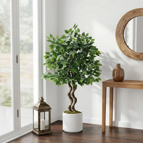 Árbol de Ficus Artificial de 4/5/6 pies, Planta Artificial Alta con Tronco de PVC Realista y Follaje Denso, Árbol Banyan Artificial para Hogar, Oficina, Sala de Estar y Decoración de Interiores