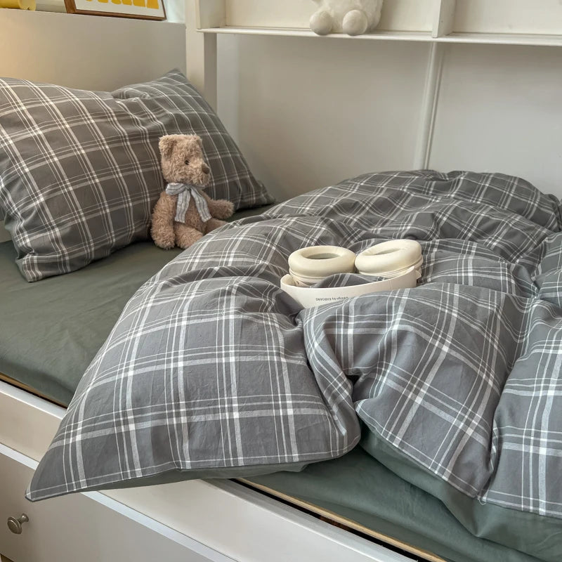 Juego de cama de algodón lavado nórdico, funda nórdica con funda de almohada, sábanas, funda de edredón, juego de ropa de cama individual tamaño Queen