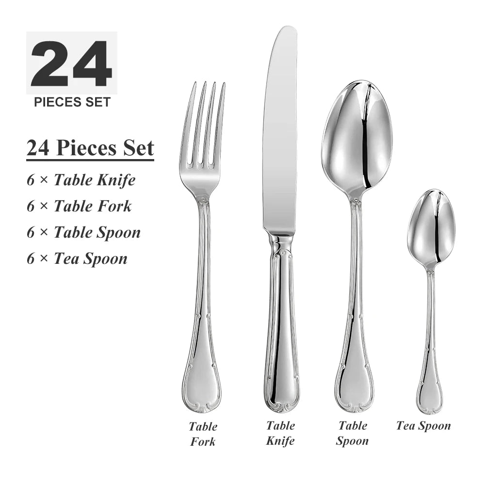 Juego de cubiertos de 24 piezas para 6 comensales, de acero inoxidable 18/10