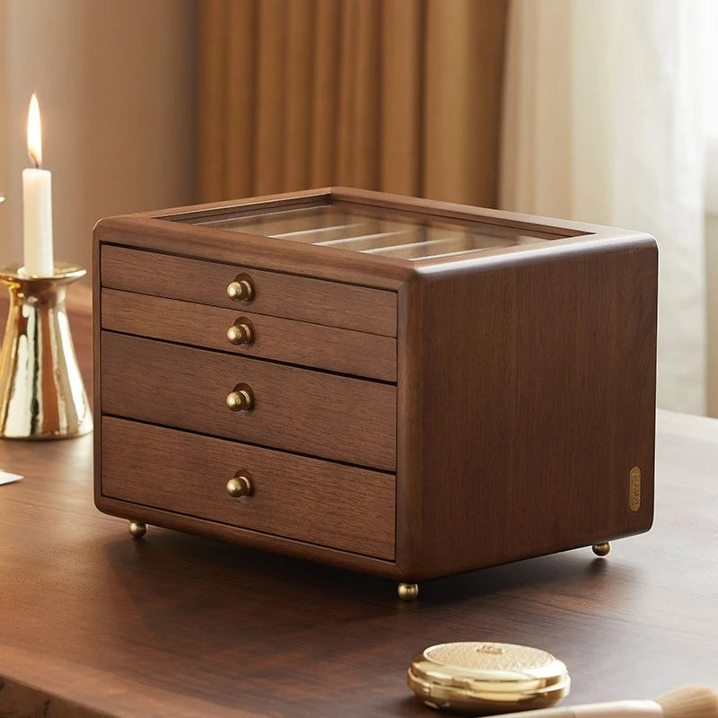 Caja de joyería de madera maciza, cajas de almacenamiento Retro de lujo para baratija, collares, pendientes, pulseras, vitrina, organizadores de escaparates de joyería