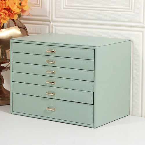 Caja de Joyería de Cuero PU de 6 Capas, Estuche de Almacenamiento, Organizador de Exhibición para Anillos, Collares y Pendientes, Ideal para Regalos