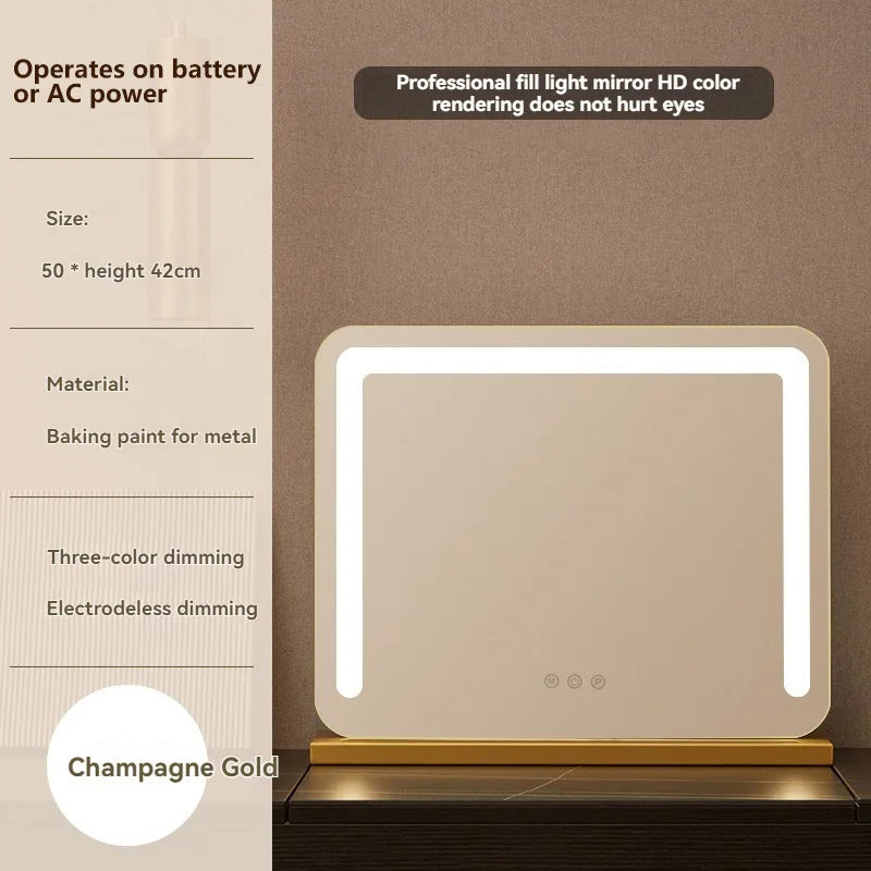 Espejo de Maquillaje LED Inteligente de Escritorio Grande con Luces, Espejo de Vanidad Giratorio con Iluminación para el Hogar