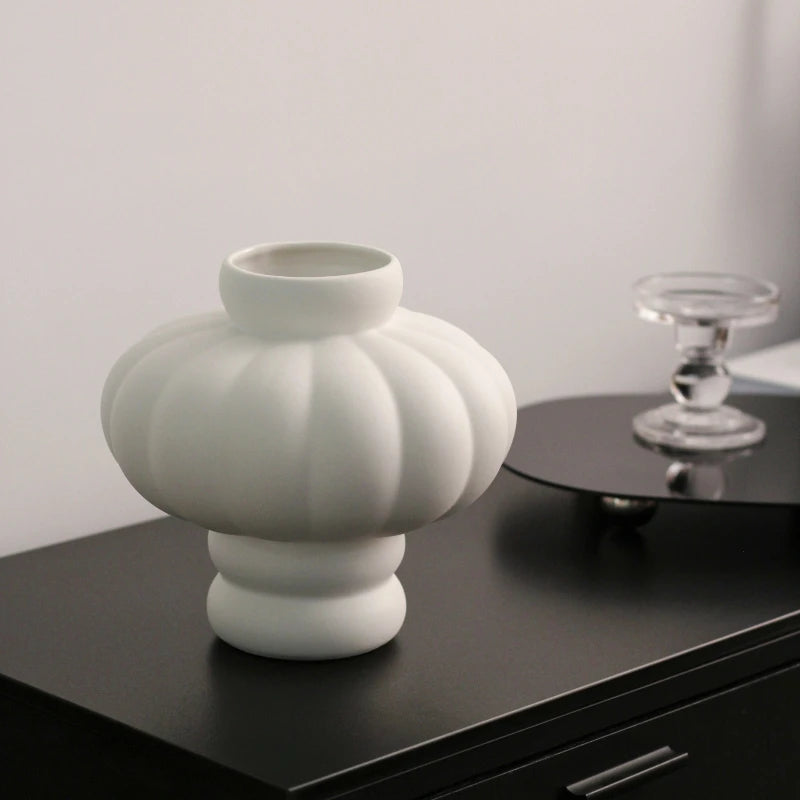 Florero de cerámica con forma de linterna nórdica, adorno decorativo estilo crema blanco, sala de estar, comedor, decoración de jarrón de escritorio de oficina