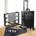 Maquillaje rodante de aluminio intercambiable portátil 3 en 1 con espejo LED y varilla de tracción - Organizador de herramientas de belleza