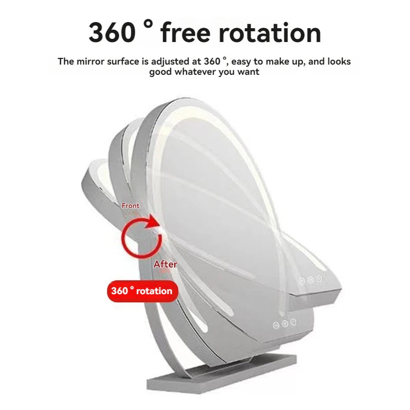Espejo de maquillaje iluminado semicircular led con control táctil giratorio, luz de vanidad de escritorio inteligente