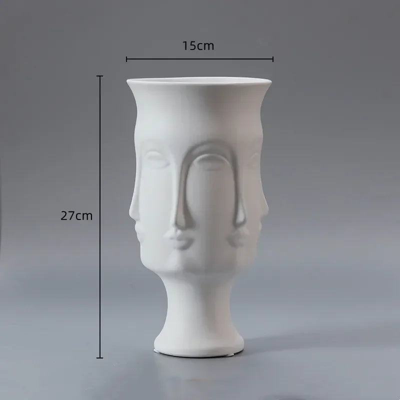 DXUIALOI-jarrón artístico creativo con cara humana, decoración artesanal de cerámica, esmalte de Color blanco, arreglo floral para el hogar y la sala de estar, decoración de jarrón
