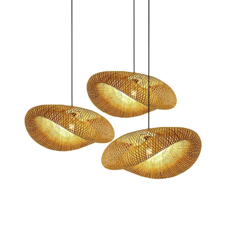 Lámpara de araña tejida de bambú ZK20, 60/50/40cm, lámpara colgante de luz de techo LED, accesorios de lámpara tejida de ratán, decoraciones para el hogar y el dormitorio