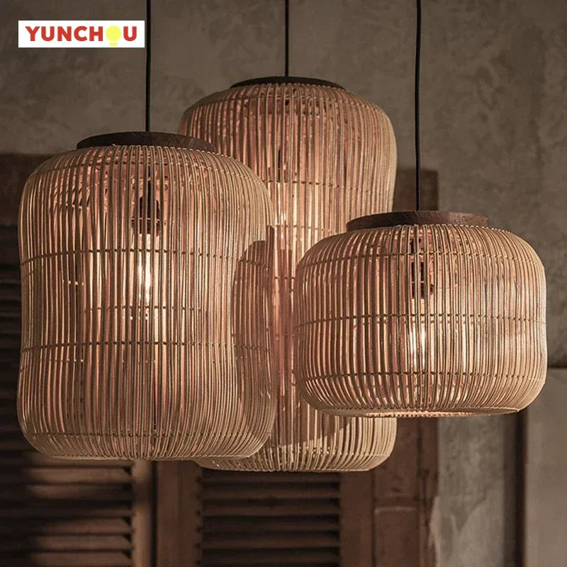 Lámpara Colgante de Mimbre Japonés Estilo Wabi Sabi, Lámpara de Techo para Salón de Té, Restaurante, Sala de Estar, Decoración del Hogar