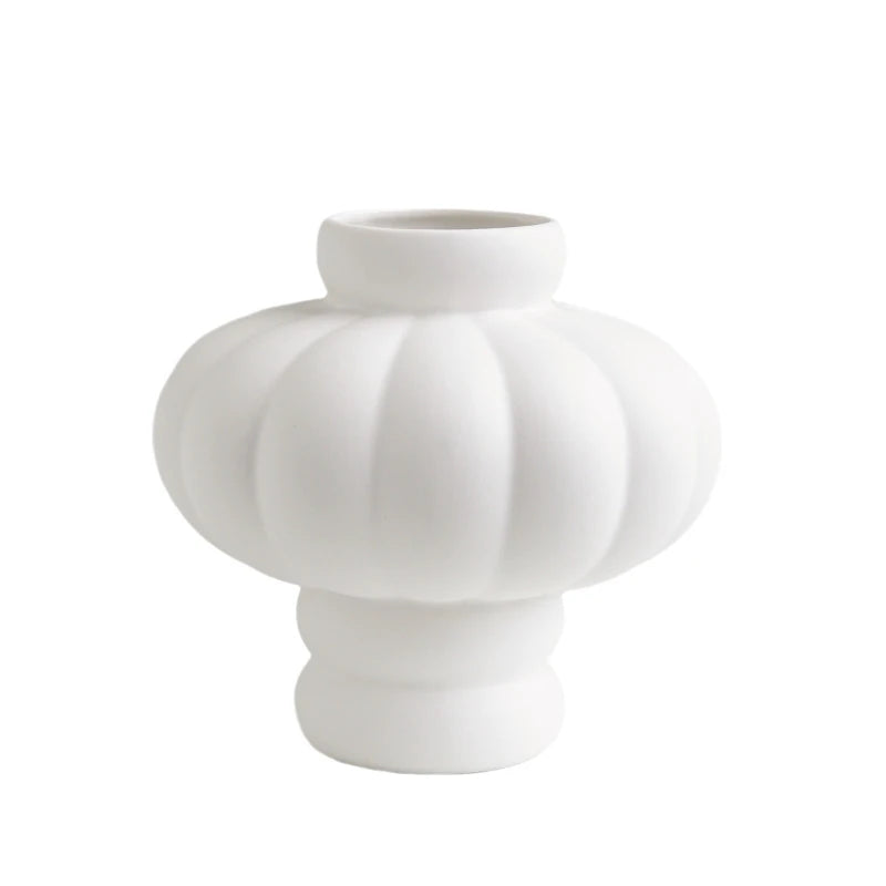 Florero de cerámica con forma de linterna nórdica, adorno decorativo estilo crema blanco, sala de estar, comedor, decoración de jarrón de escritorio de oficina