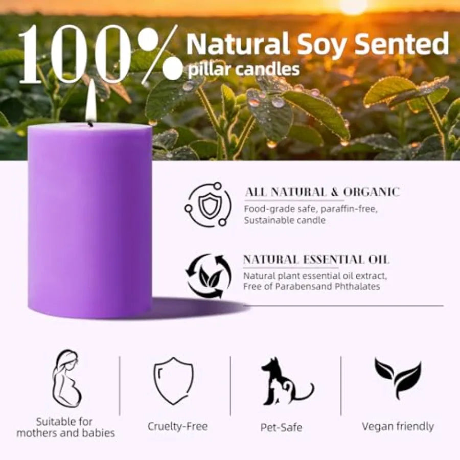 Paquete de 4 Velas Aromáticas de Soya con Aroma a Lila, 2.8x4 Pulgadas, 240 Horas de Duración, Velas Aromáticas Naturales de Primavera, Hechas a Mano