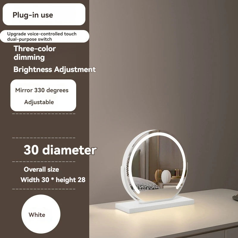 Espejo de maquillaje iluminado semicircular led con control táctil giratorio, luz de vanidad de escritorio inteligente