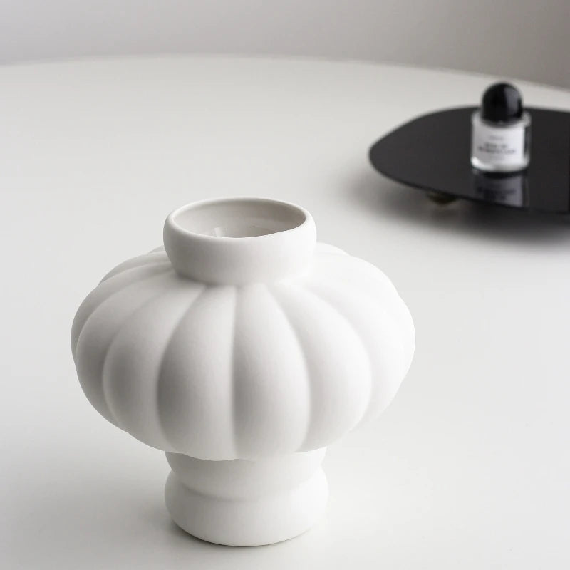 Florero de cerámica con forma de linterna nórdica, adorno decorativo estilo crema blanco, sala de estar, comedor, decoración de jarrón de escritorio de oficina