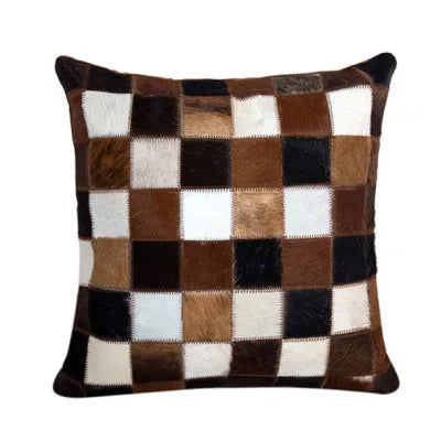 Funda de cojín 100% piel de vaca auténtica 45x45, funda de almohada de lujo color crema y marrón para decoración del hogar