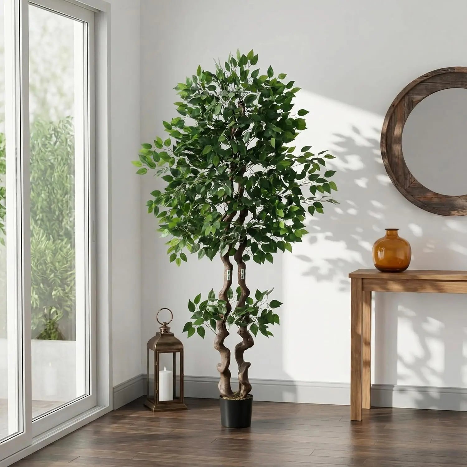 Árbol de Ficus Artificial de 4/5/6 pies, Planta Artificial Alta con Tronco de PVC Realista y Follaje Denso, Árbol Banyan Artificial para Hogar, Oficina, Sala de Estar y Decoración de Interiores