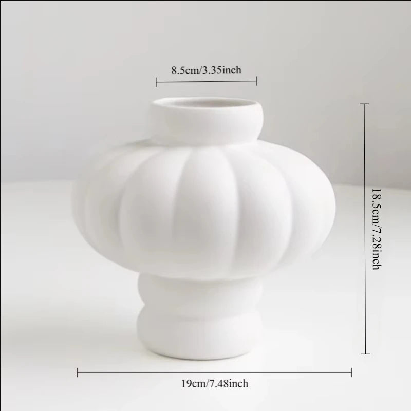 Florero de cerámica con forma de linterna nórdica, adorno decorativo estilo crema blanco, sala de estar, comedor, decoración de jarrón de escritorio de oficina