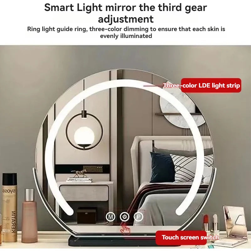 Espejo de maquillaje iluminado semicircular led con control táctil giratorio, luz de vanidad de escritorio inteligente