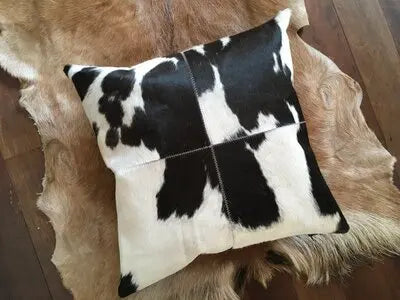Funda de cojín 100% piel de vaca auténtica 45x45, funda de almohada de lujo color crema y marrón para decoración del hogar