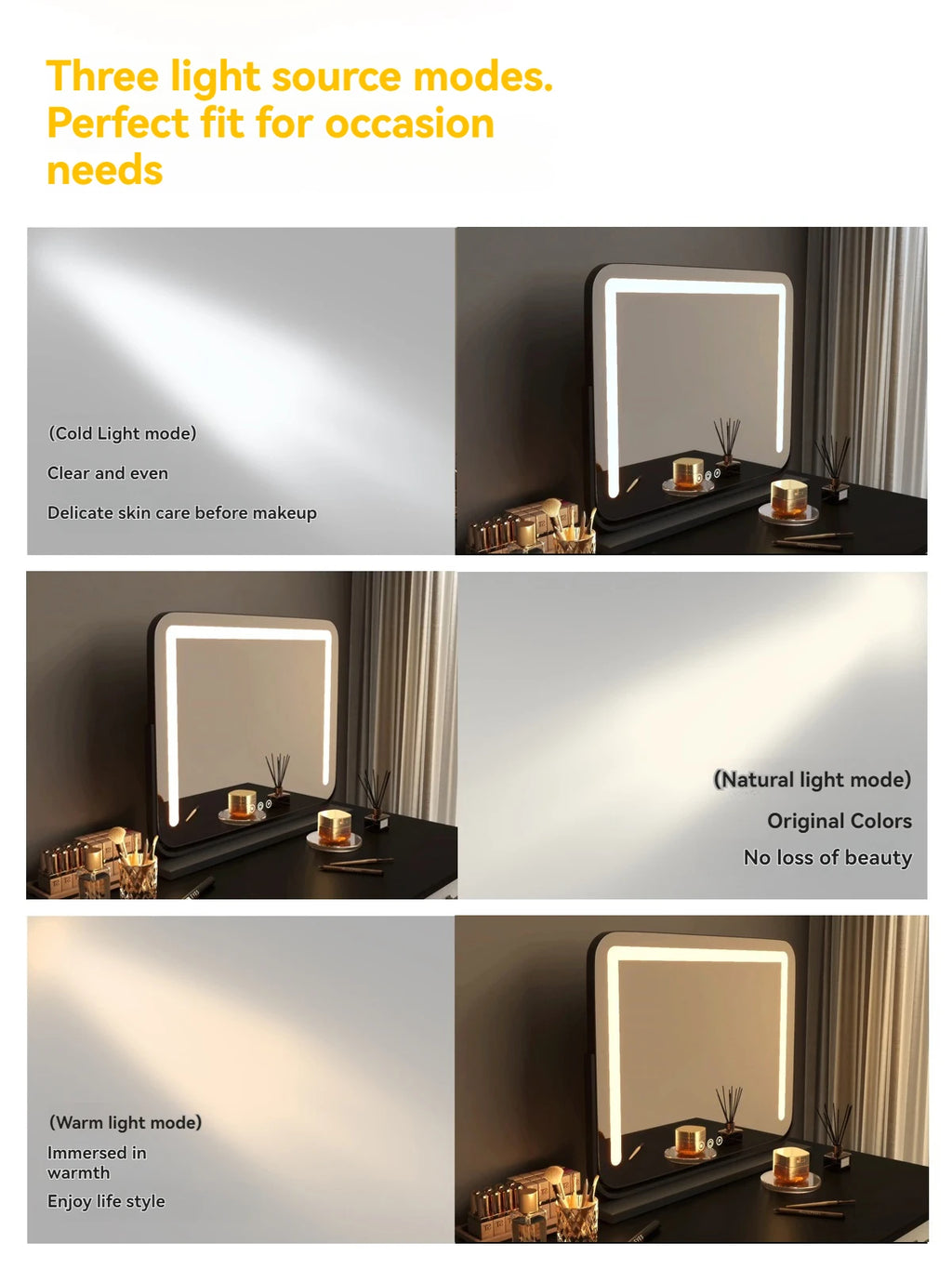Espejo de Maquillaje LED Inteligente de Escritorio Grande con Luces, Espejo de Vanidad Giratorio con Iluminación para el Hogar