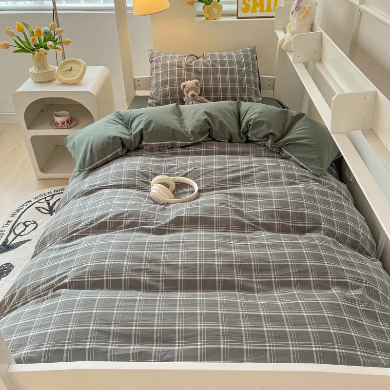 Juego de cama de algodón lavado nórdico, funda nórdica con funda de almohada, sábanas, funda de edredón, juego de ropa de cama individual tamaño Queen