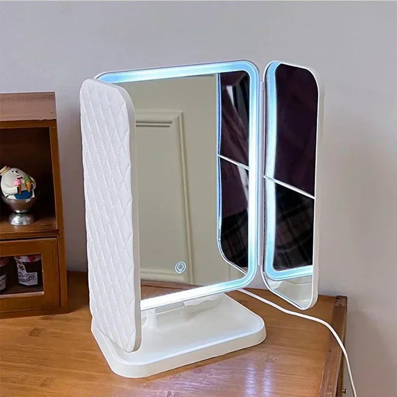Espejo de maquillaje triple con luces LED, espejo de tocador para dormitorio, belleza, ilumina tu luz de relleno con espejo de maquillaje complementario inteligente