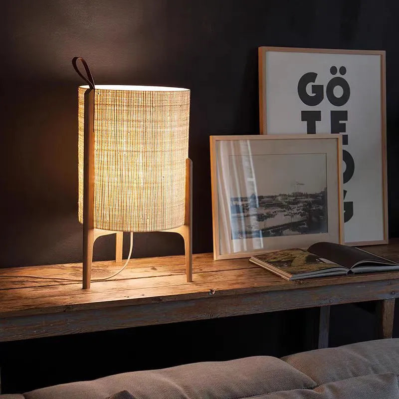 Lámpara de pie de tela de columna del sudeste asiático, luces led de madera para sala de estar, dormitorio, decoración del hogar, sala de estar, lámpara trípode de Hotel
