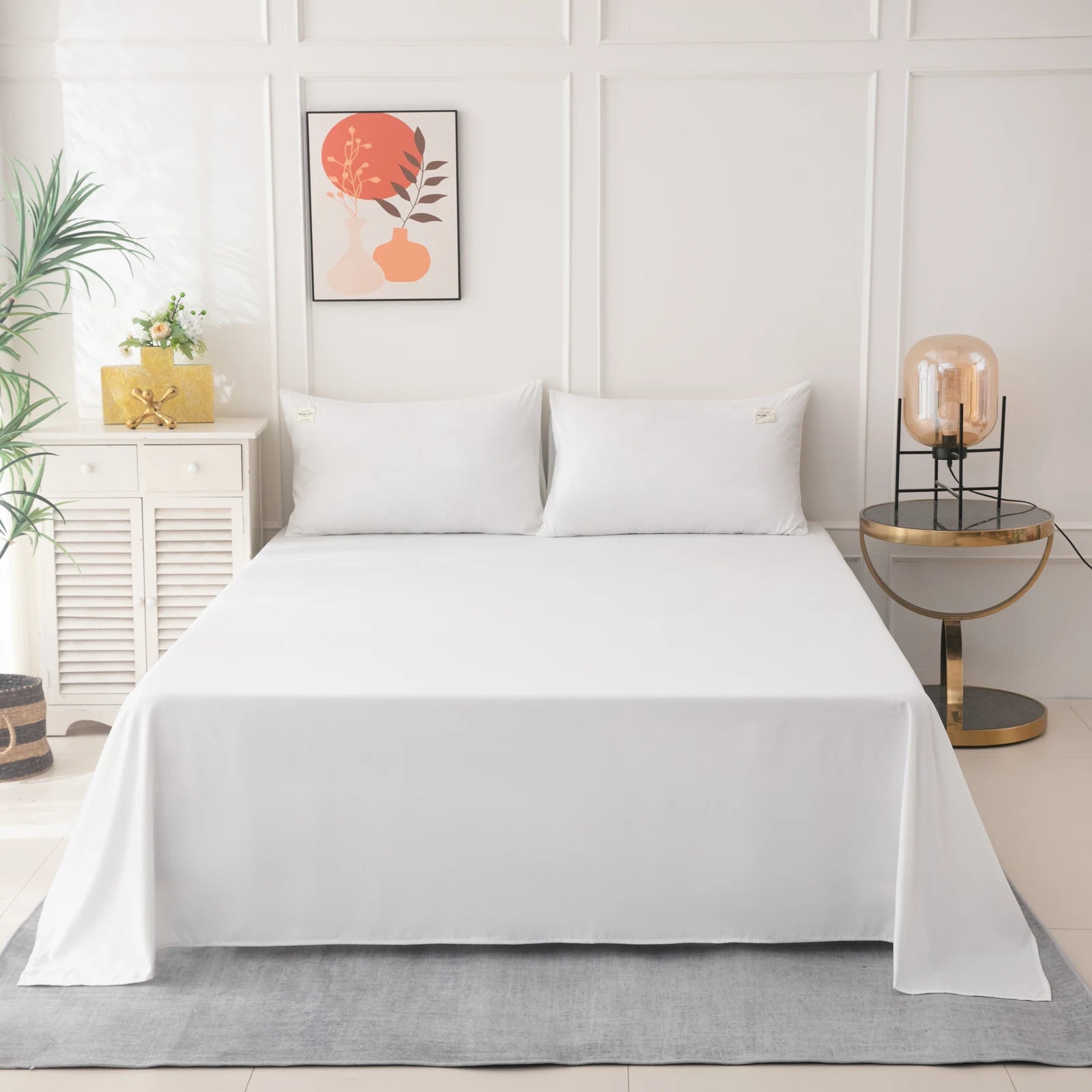 Juego de cama de 4 piezas blanco ultrasuave de poliéster grueso, 110g, minimalista japonés, suave, cómodo, transpirable, juego de cama de color sólido, juego de edredón simple de estilo nórdico, adecuado para dormitorio