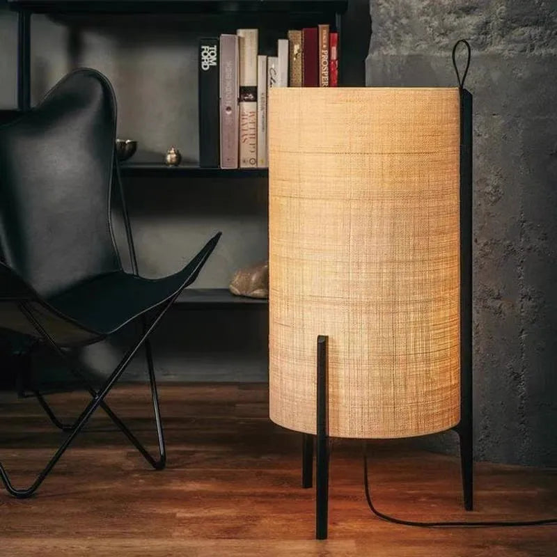 Lámpara de pie de tela de columna del sudeste asiático, luces led de madera para sala de estar, dormitorio, decoración del hogar, sala de estar, lámpara trípode de Hotel