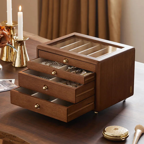 Caja de joyería de madera maciza, cajas de almacenamiento Retro de lujo para baratija, collares, pendientes, pulseras, vitrina, organizadores de escaparates de joyería