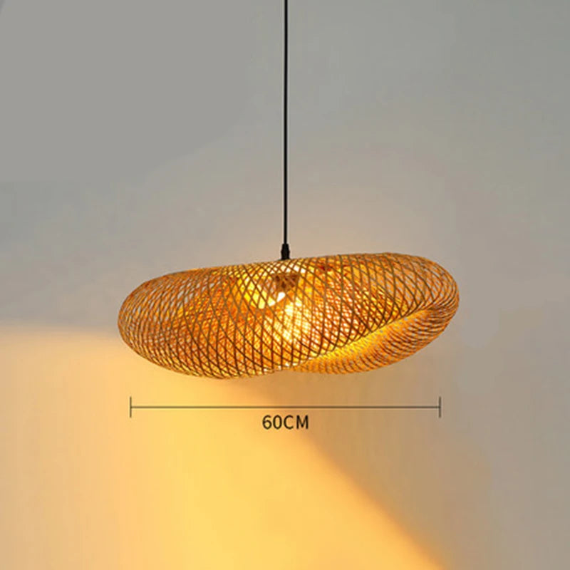 Lámpara de araña tejida de bambú ZK20, 60/50/40cm, lámpara colgante de luz de techo LED, accesorios de lámpara tejida de ratán, decoraciones para el hogar y el dormitorio