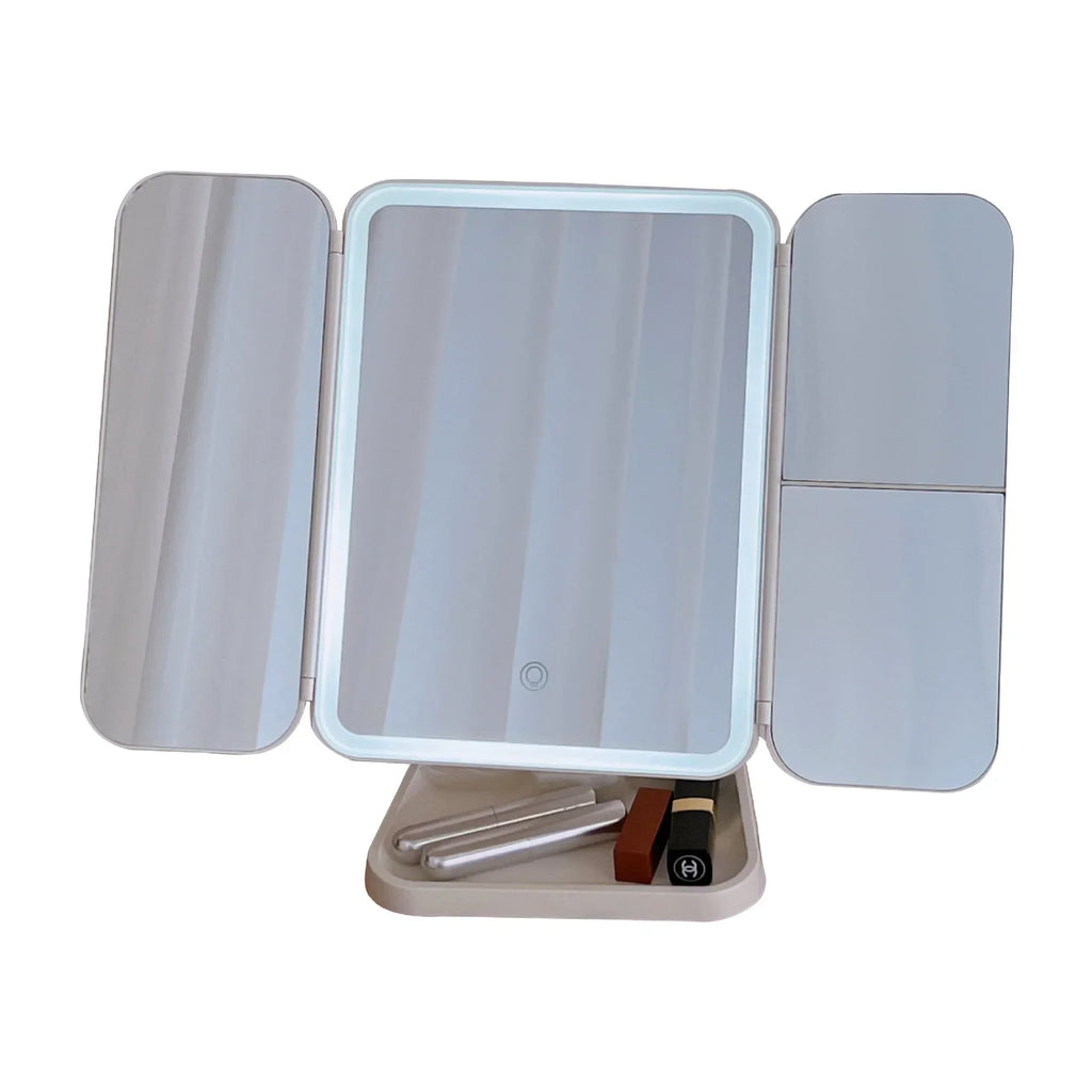 Espejo de maquillaje triple con luces LED, espejo de tocador para dormitorio, belleza, ilumina tu luz de relleno con espejo de maquillaje complementario inteligente