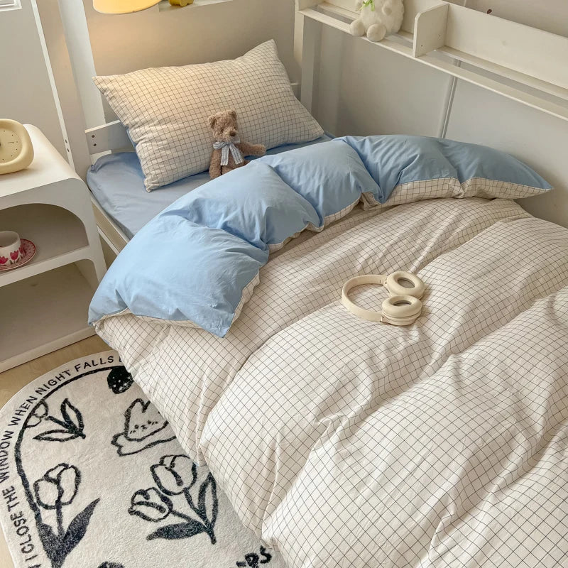 Juego de cama de algodón lavado nórdico, funda nórdica con funda de almohada, sábanas, funda de edredón, juego de ropa de cama individual tamaño Queen