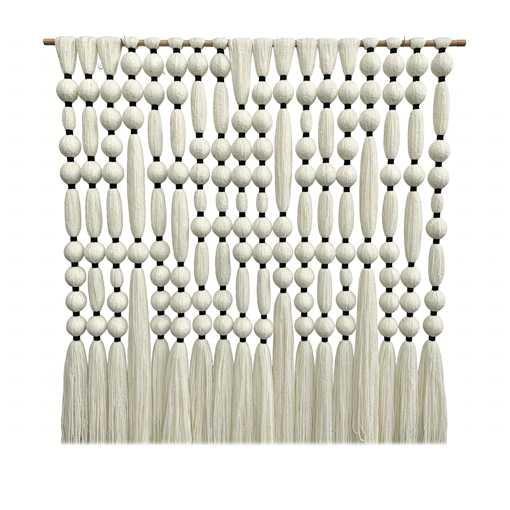 Decoración de Pared Bohemia Hecha a Mano con Bolas de Algodón, Tapiz de Macramé con Borlas Grandes para Decoración de Escaparates de Tiendas de Ropa