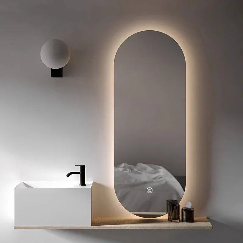 Espejo de Baño Colgante con Luz LED, Artículos Modernos para Pared, Espejo de Vanidad Estético, Espejo Grande y Largo para Maquillaje, Decoración para el Hogar