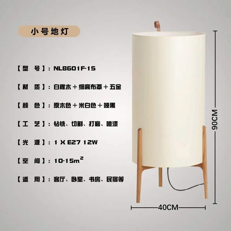 Lámpara de pie de tela de columna del sudeste asiático, luces led de madera para sala de estar, dormitorio, decoración del hogar, sala de estar, lámpara trípode de Hotel