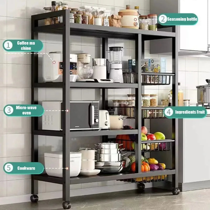Estante de almacenamiento de cocina multifuncional, estante de almacenamiento móvil, utilizado para horno microondas de frutas, estante de almacenamiento de cocina