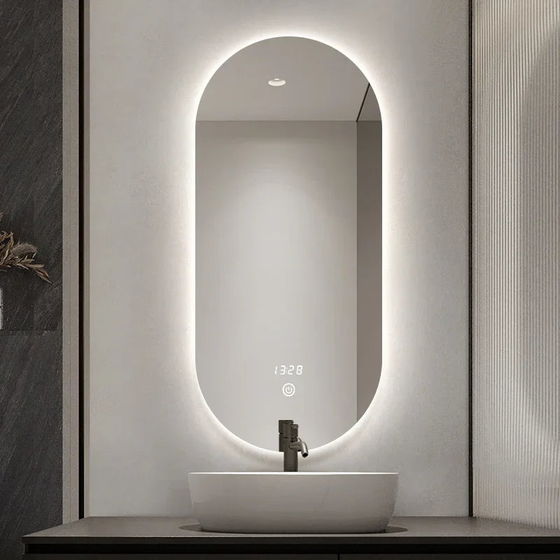 Espejo de Baño Colgante con Luz LED, Artículos Modernos para Pared, Espejo de Vanidad Estético, Espejo Grande y Largo para Maquillaje, Decoración para el Hogar