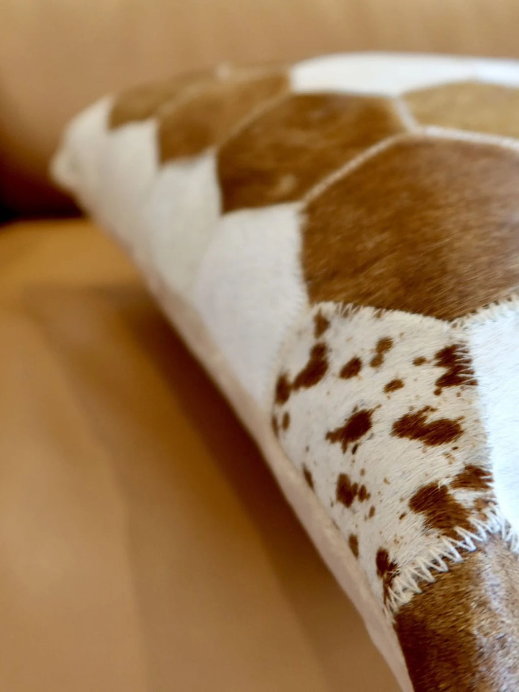Funda de cojín 100% piel de vaca auténtica 45x45, funda de almohada de lujo color crema y marrón para decoración del hogar