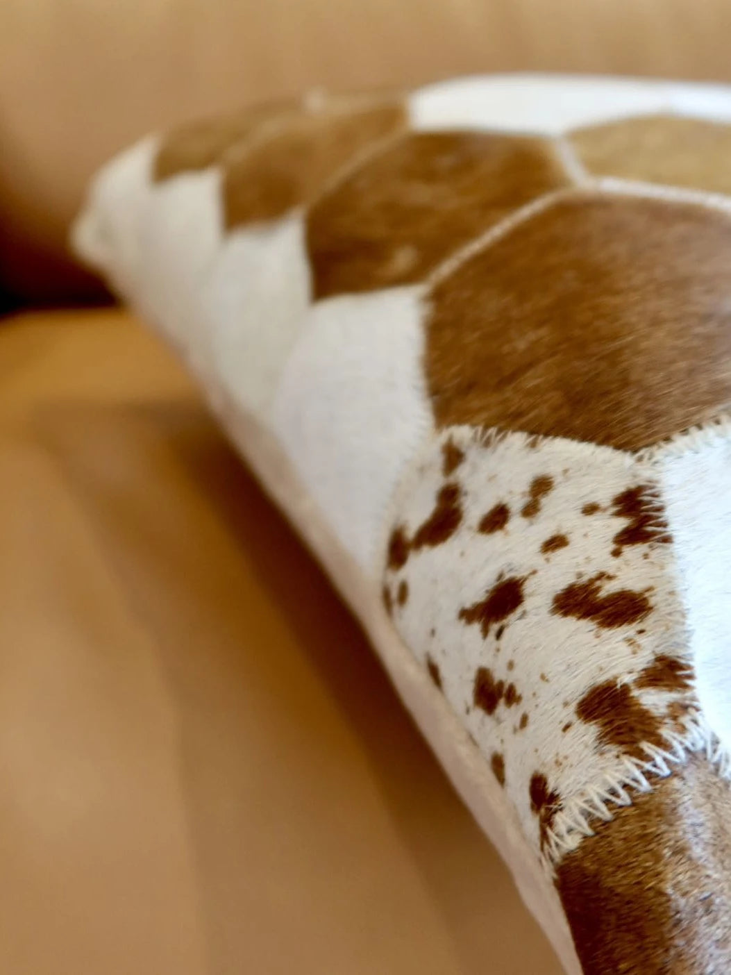 Funda de cojín 100% piel de vaca auténtica 45x45, funda de almohada de lujo color crema y marrón para decoración del hogar