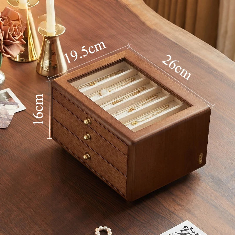 Caja de joyería de madera maciza, cajas de almacenamiento Retro de lujo para baratija, collares, pendientes, pulseras, vitrina, organizadores de escaparates de joyería